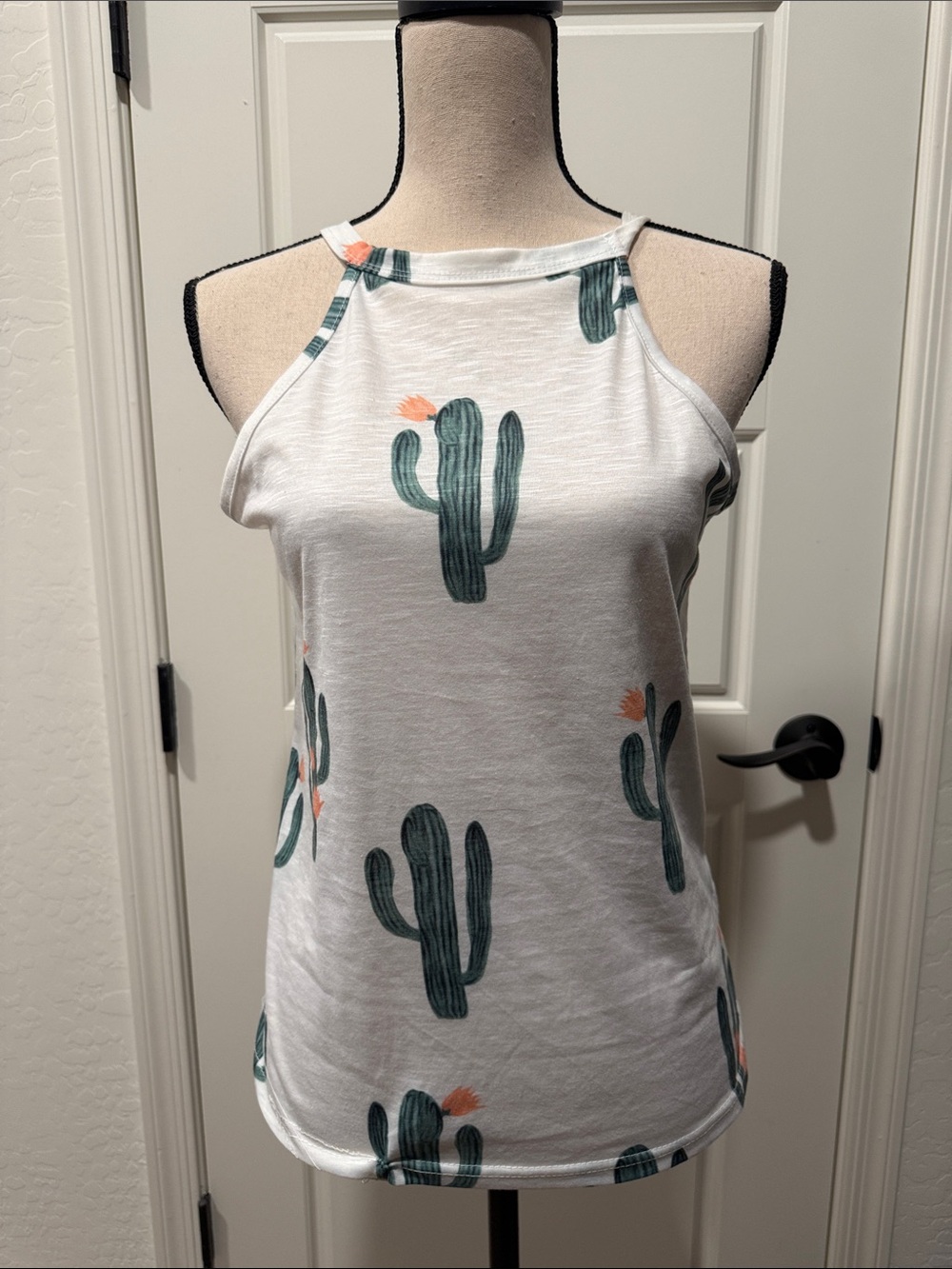 Women’s White Cactus Print Halter Tank Top